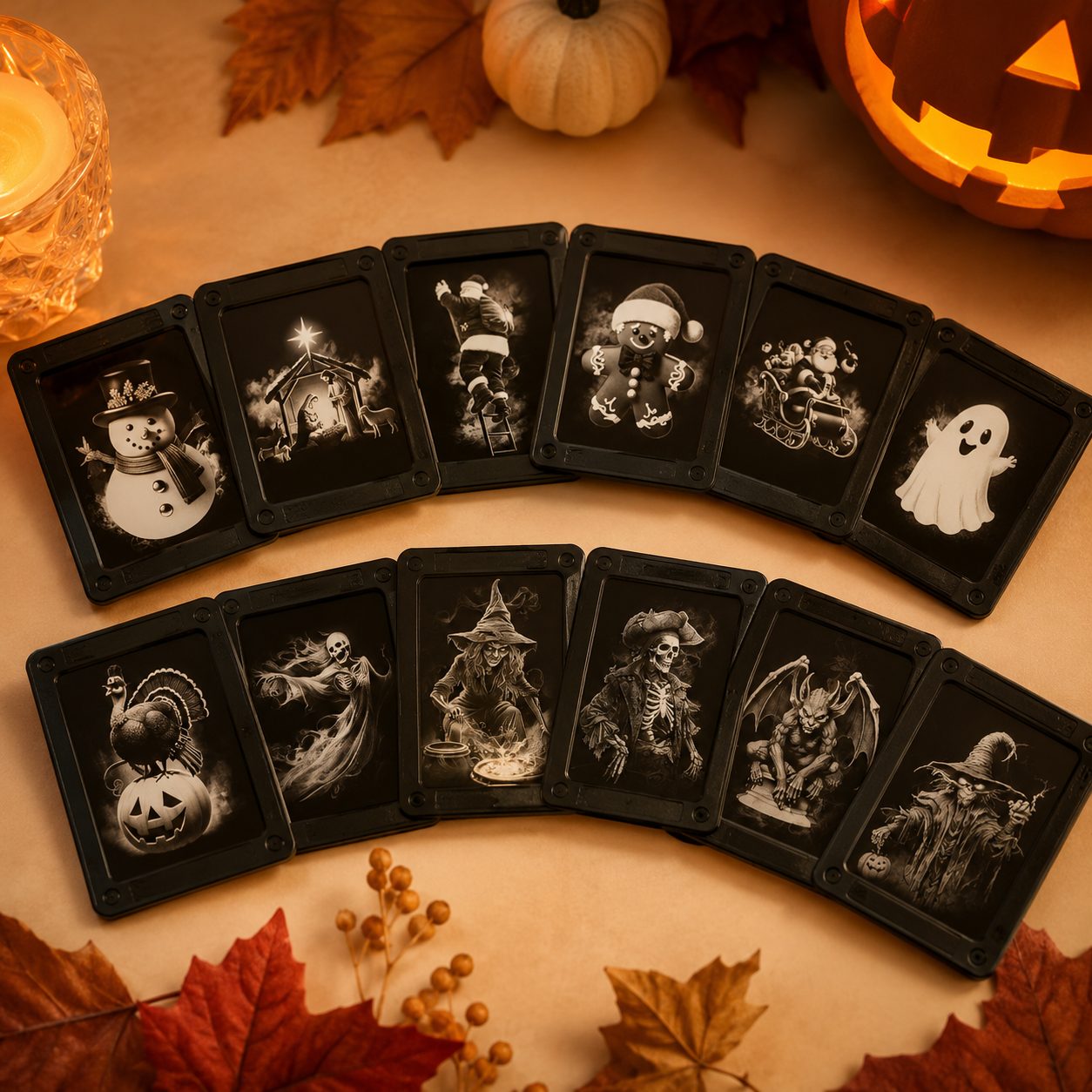 The 12 Halloween and Christmas film slides